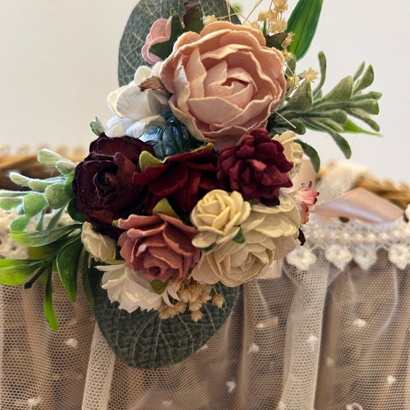 Wedding-Flower girl basket, headband, 2 mother of the bride/groom wrist corsages - Picture 2 of 9